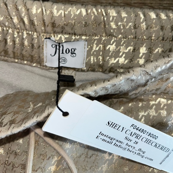 NWT Bevy Flog Shely women’s capris checkered gold pants - Picture 5 of 6